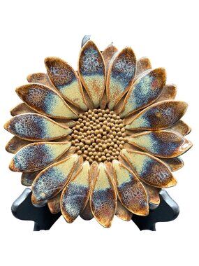 Handcrafted Ceramic Sunflower Decor Art By Montana Studio Artist JMM 7.5"D Flaw
